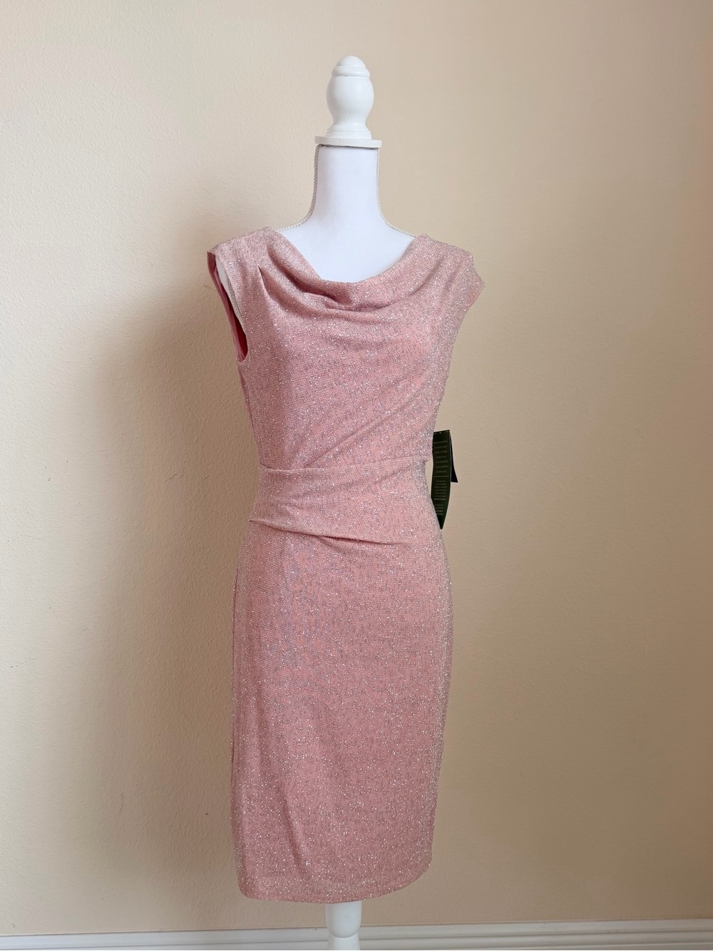 Sparkle Cowl Neck Midi Dress - Pink